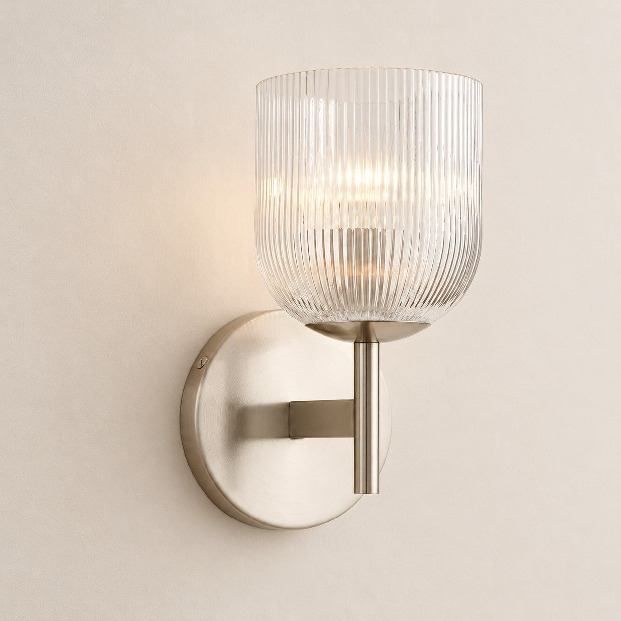 Bravira ribbed glass sconce, satin nickel, 1 head