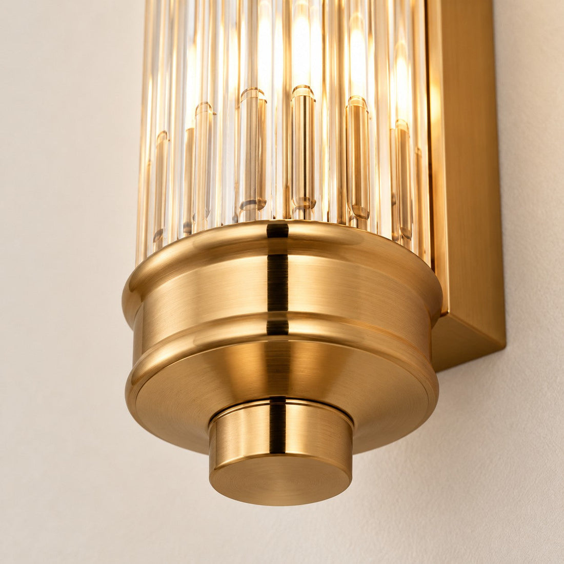 Close-up of the brass end cap and ribbed glass rods