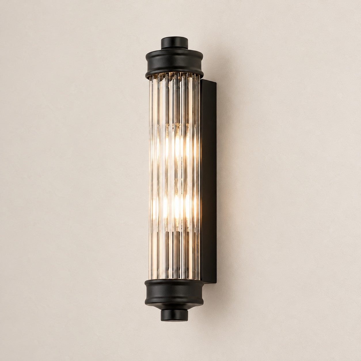 Bravira ribbed cylindrical wall sconce, black