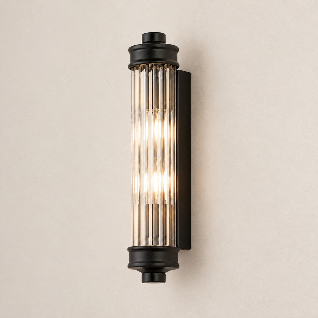Bravira ribbed cylindrical wall sconce, black