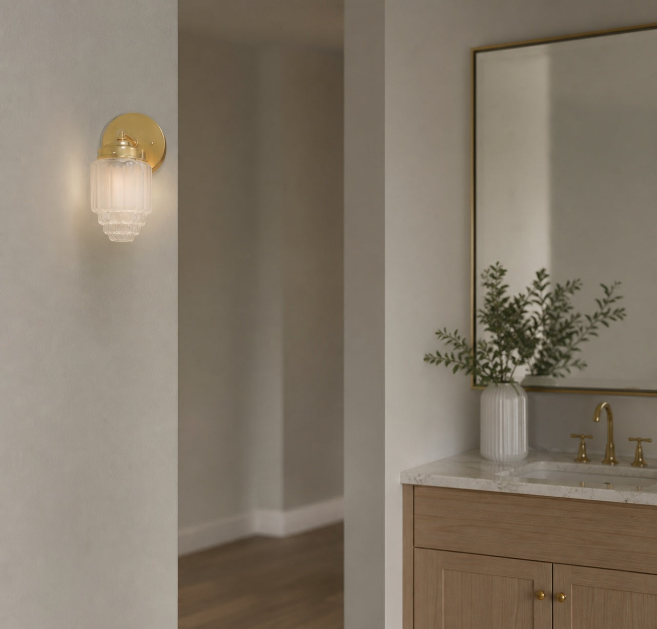Tierlux Glass Vanity Light - Art Deco Bathroom Fixture with Skyscraper Shades