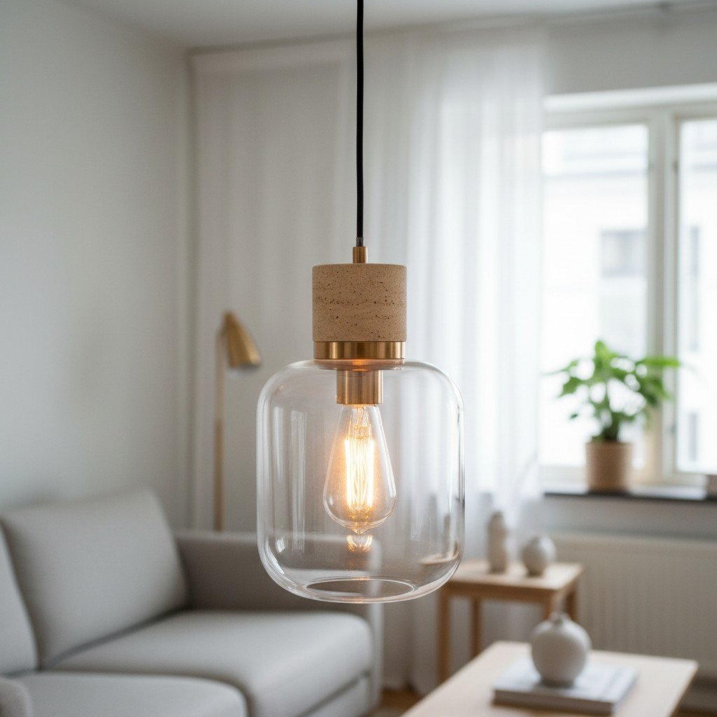 Korlisse Natural Stone and Glass Pendant Light – Stylish Lamp for Lounge or Living Room
