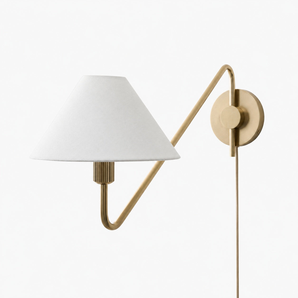 Diora Plug-In Wall Sconce - Champagne Bronze Adjustable Arm Lamp with Linen Shade