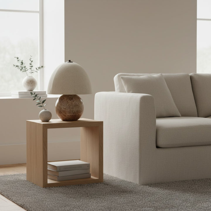 Cordove Table Lamp Sculptural Sphere Base Artistic Table Light - Linen Shade for Bedroom Living Room