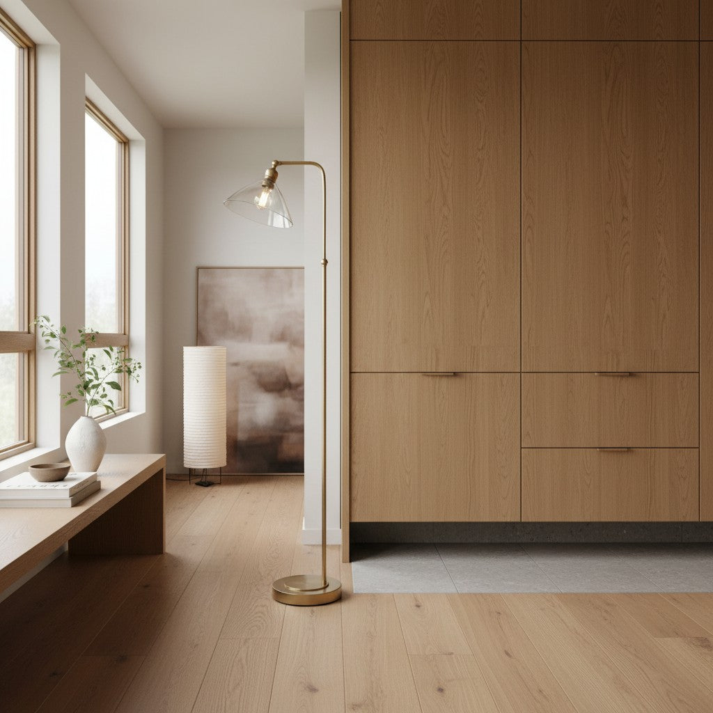 Clarione Art Deco Floor Lamp with Clear Glass Shade and Metal Base