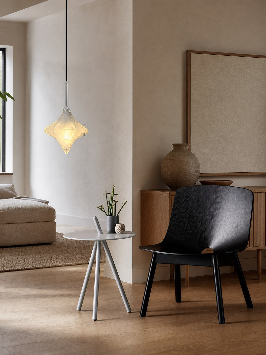 Art Deco Astris Elara Star Pendant Light – Frosted Glass Pendant with Geometric Style