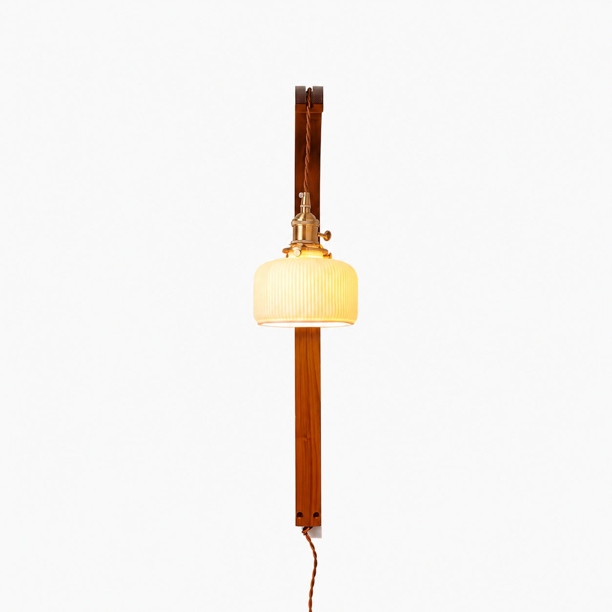 Curved Walnut Ceramic Plug-in Wall Light