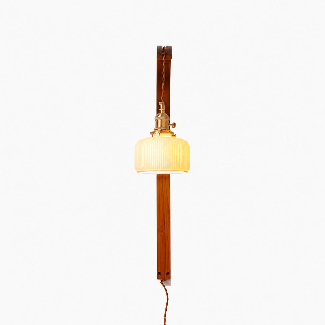 Curved Walnut Ceramic Plug-in Wall Light