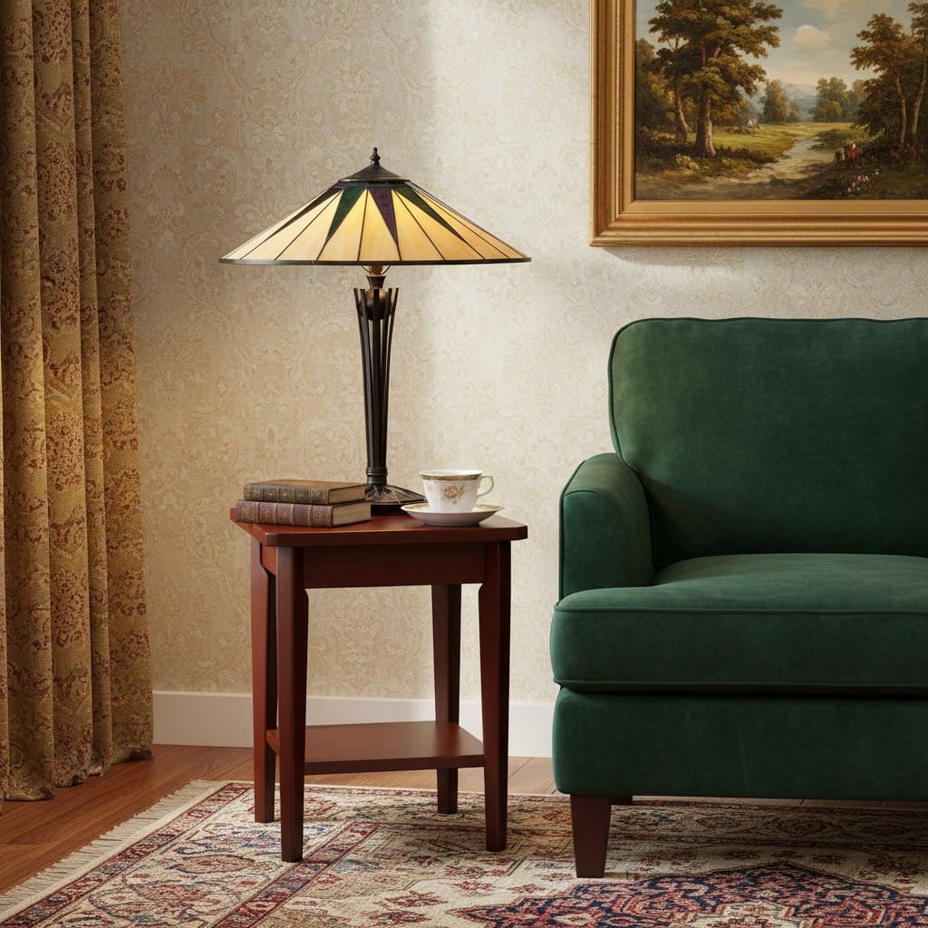 TF Dark Star Tiffany Style Geometric Shade Table Lamp for Bedroom and Accent Lighting