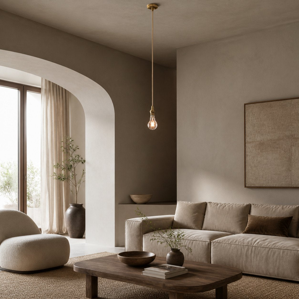 Plaitar Modern Brass Pendant Light - Minimalist Ceiling Fixture with Braided Cord for Hallways