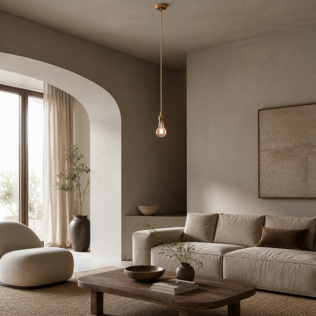 Plaitar Modern Brass Pendant Light - Minimalist Ceiling Fixture with Braided Cord for Hallways