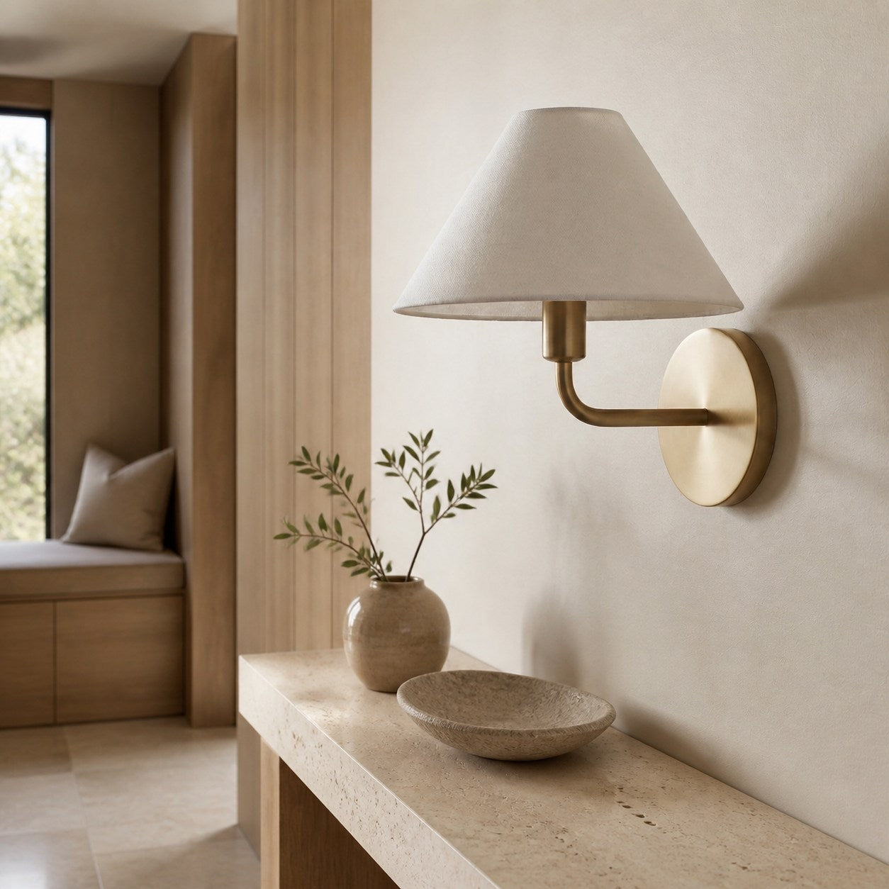 Diora Wall Sconce Light - Modern Brass Fixture with Elegant Shade