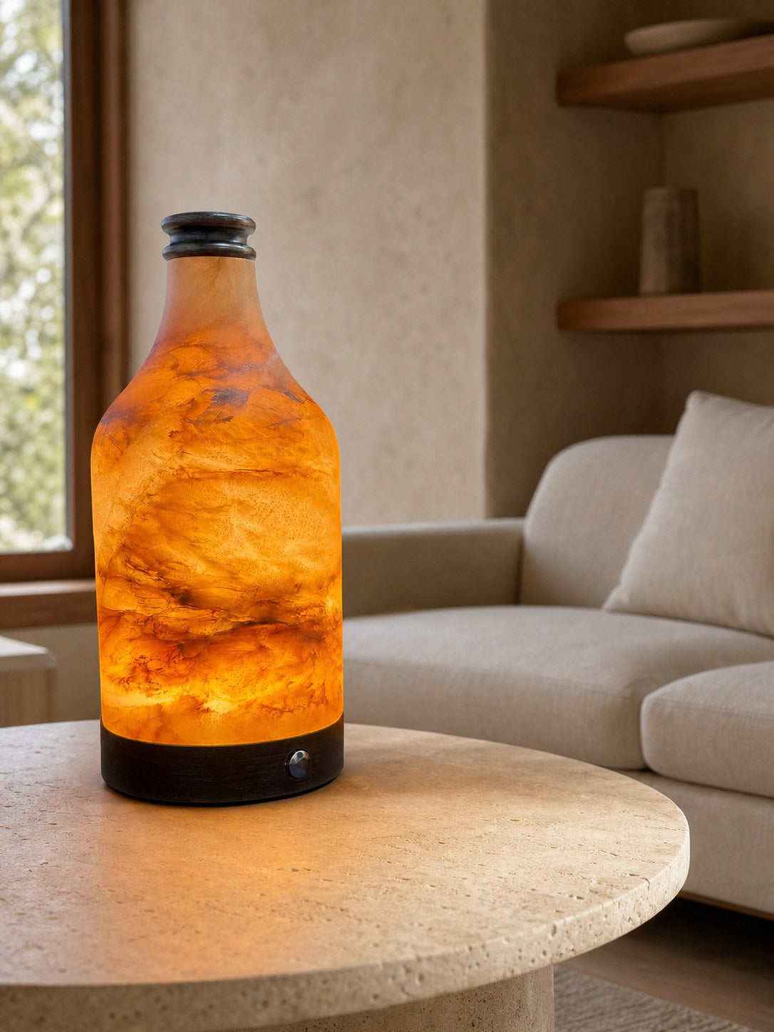 Wine Bottle Alabaster Table Lamp (Built-in Battery)