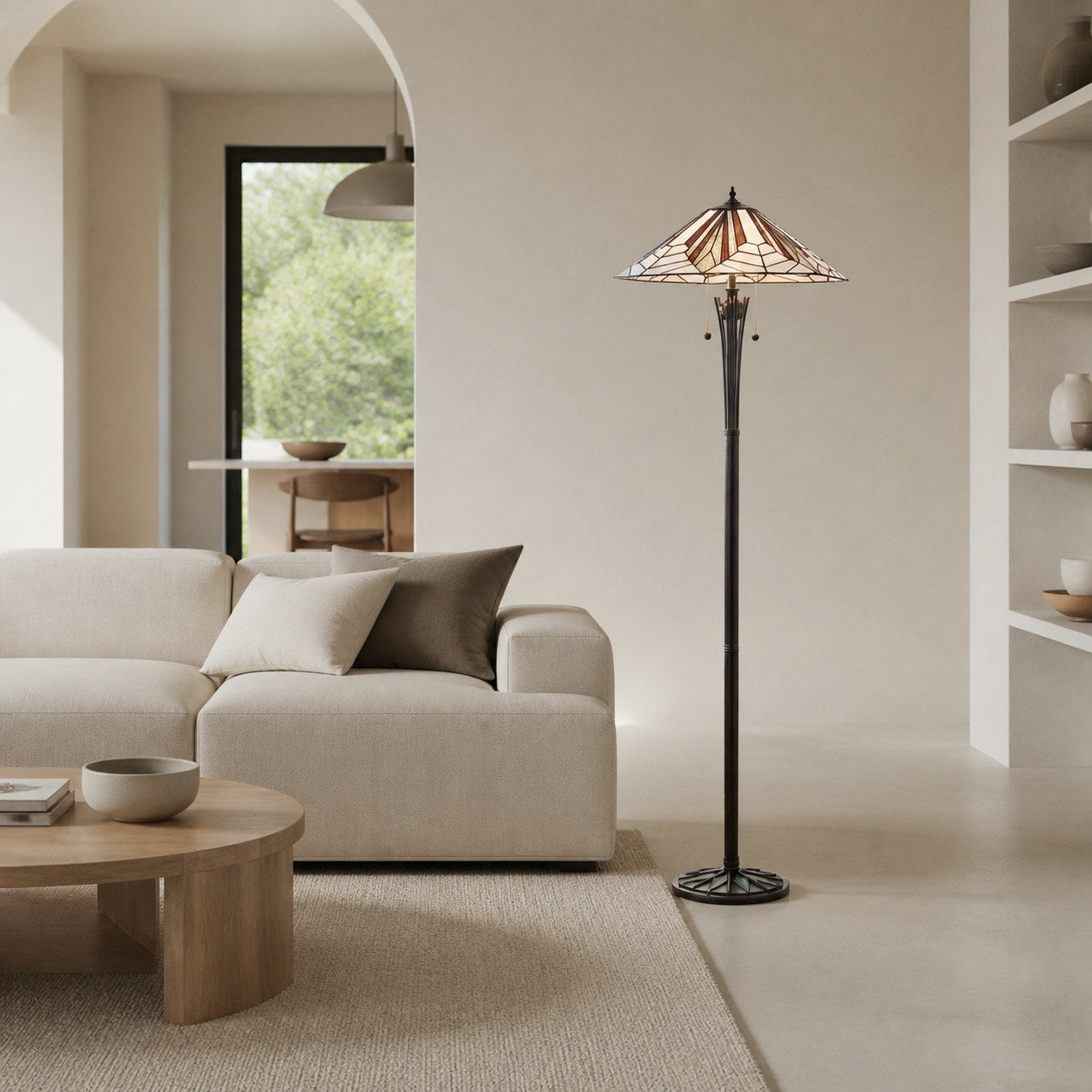TF Astoria Art Deco Stained Glass Floor Lamp – Geometric Design Standing Light for Living Room