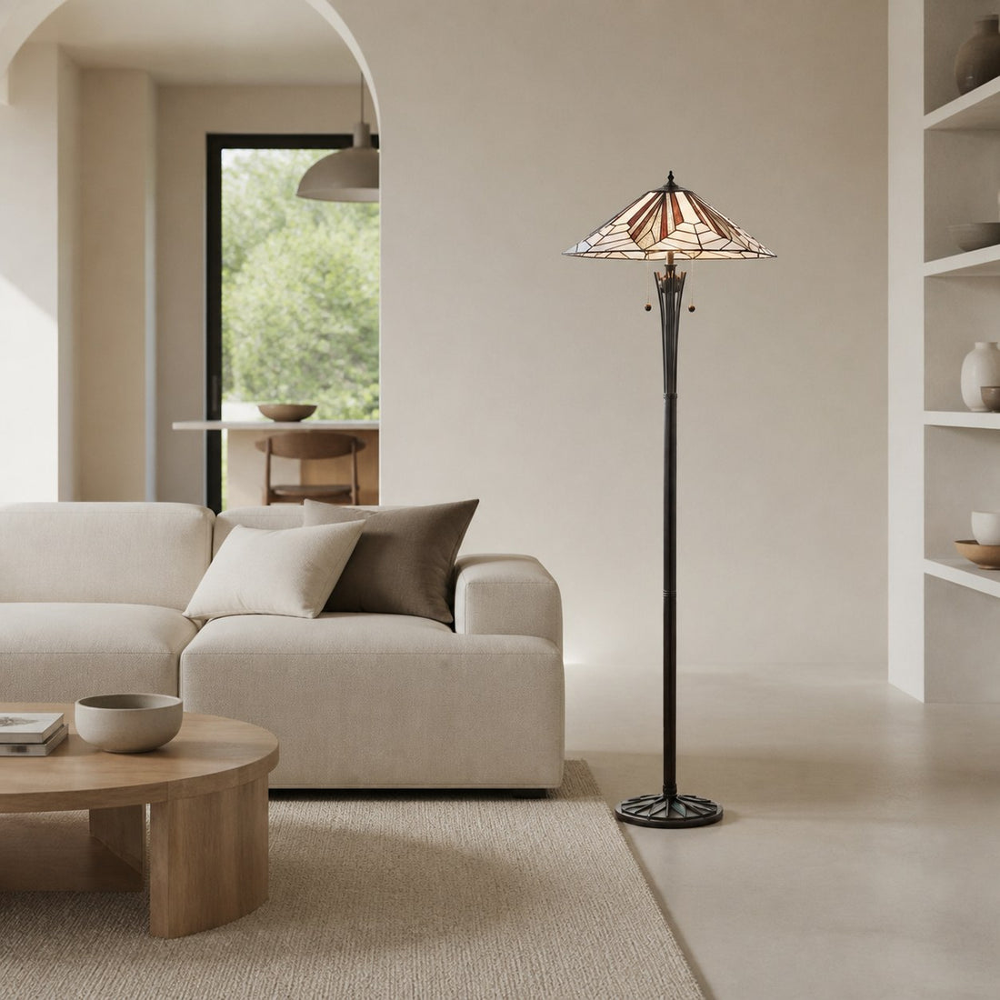 TF Astoria Art Deco Stained Glass Floor Lamp – Geometric Design Standing Light for Living Room