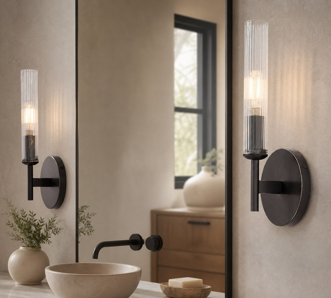 Bravira Ribbed Glass Wall Lamp - Tube Metal Light in Classic Finishes