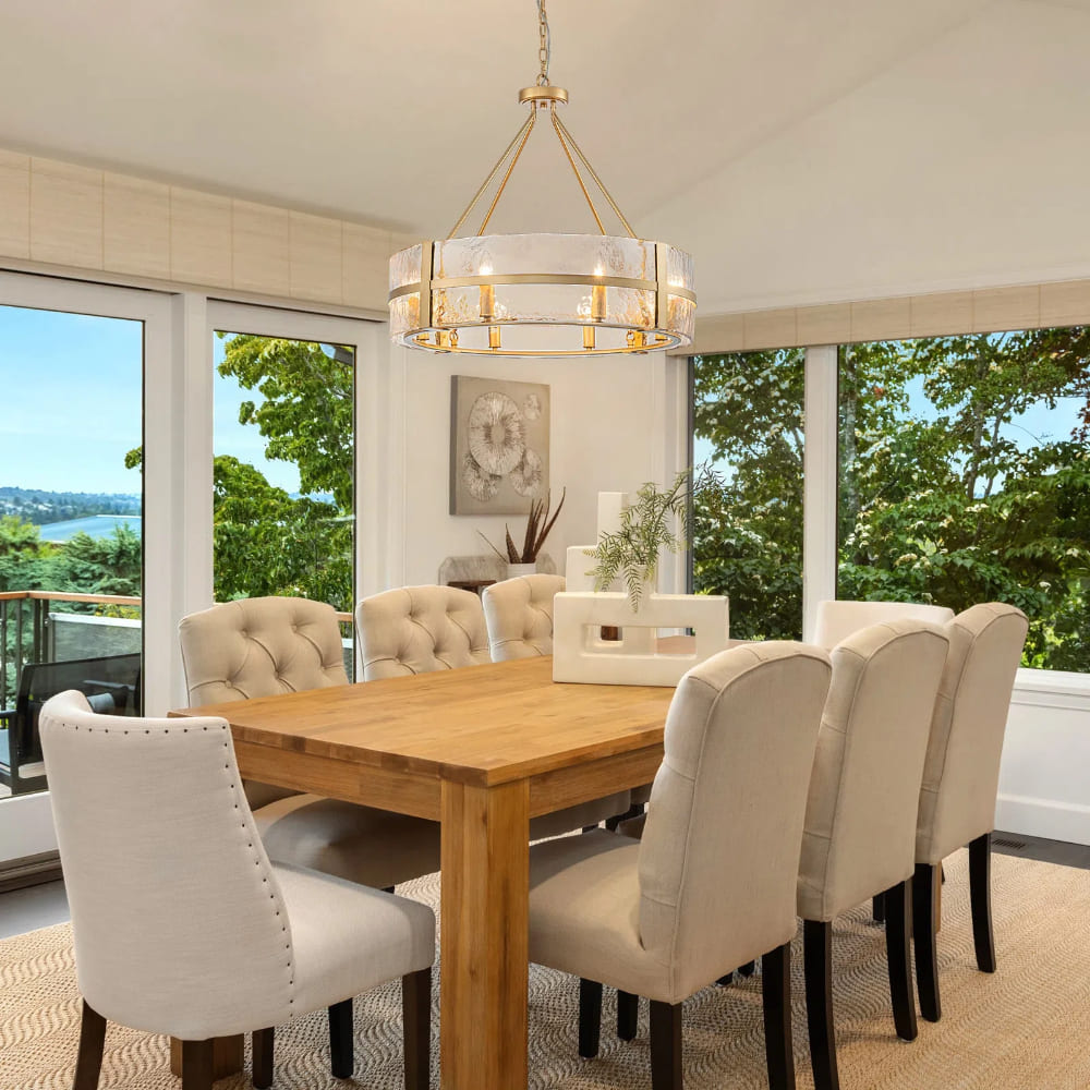 Modern Wide Drum Pendant Lamp – Clear Glass Chandelier For Living Room