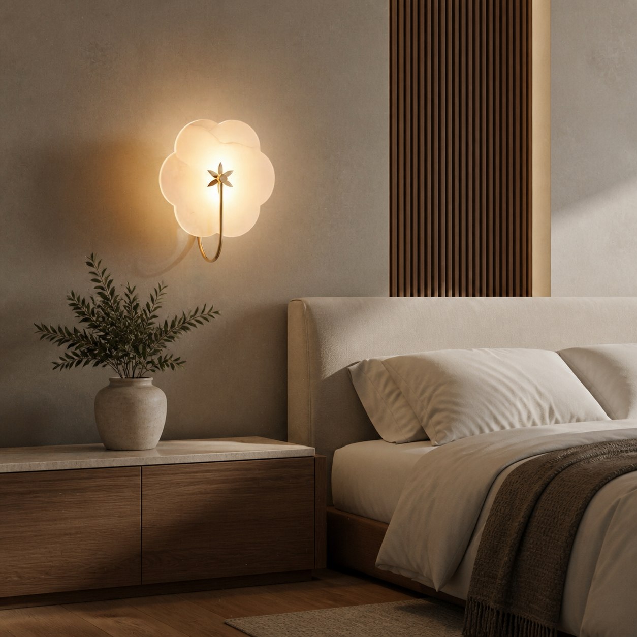 Albi Alabaster Wall Lamp - Carved floral Outlines are Suitable for Living Rooms or Bedrooms