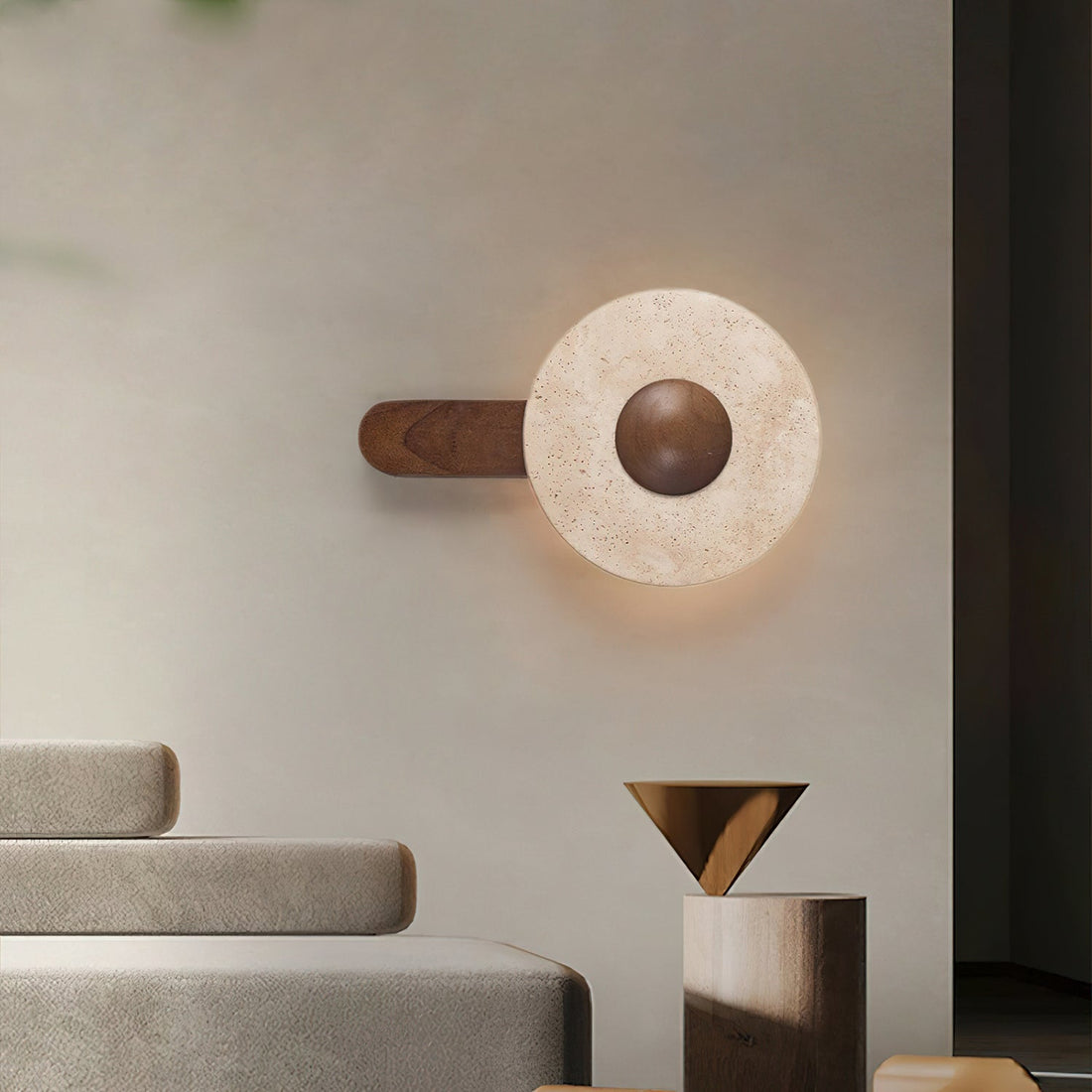 Yellow Travertine Wood Wall Lamp