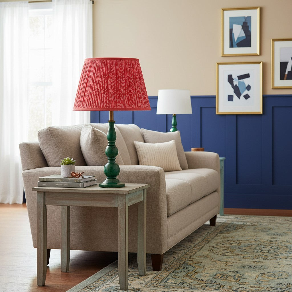 Grainora Table Lamp with Wooden Grain Base - Fabric Lampshade for Living Rooms