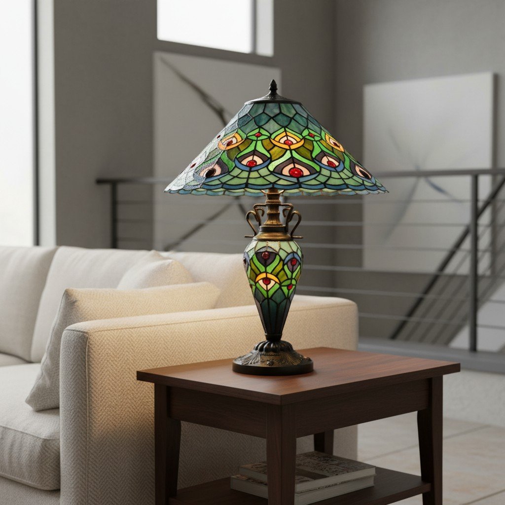 TF Oldbury Desk Lamp - Handcrafted Stained Glass Lamp for Bedroom Reading