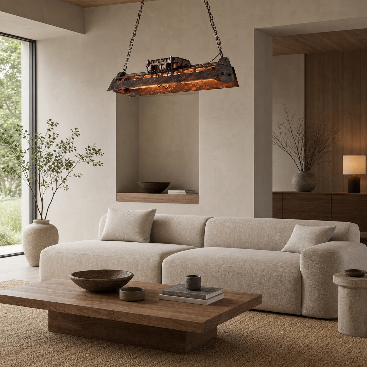Industrax Steampunk  Linear Chandelier - Vintage Metal Frame Lighting for Dining or Living Room