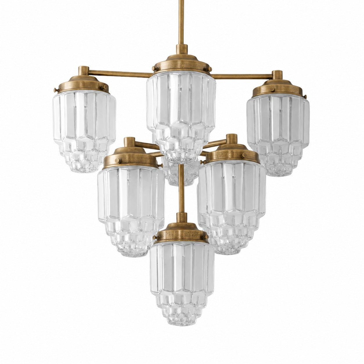 Tierlux Glass Textured Brass Chandelier – Timeless Lighting with Style