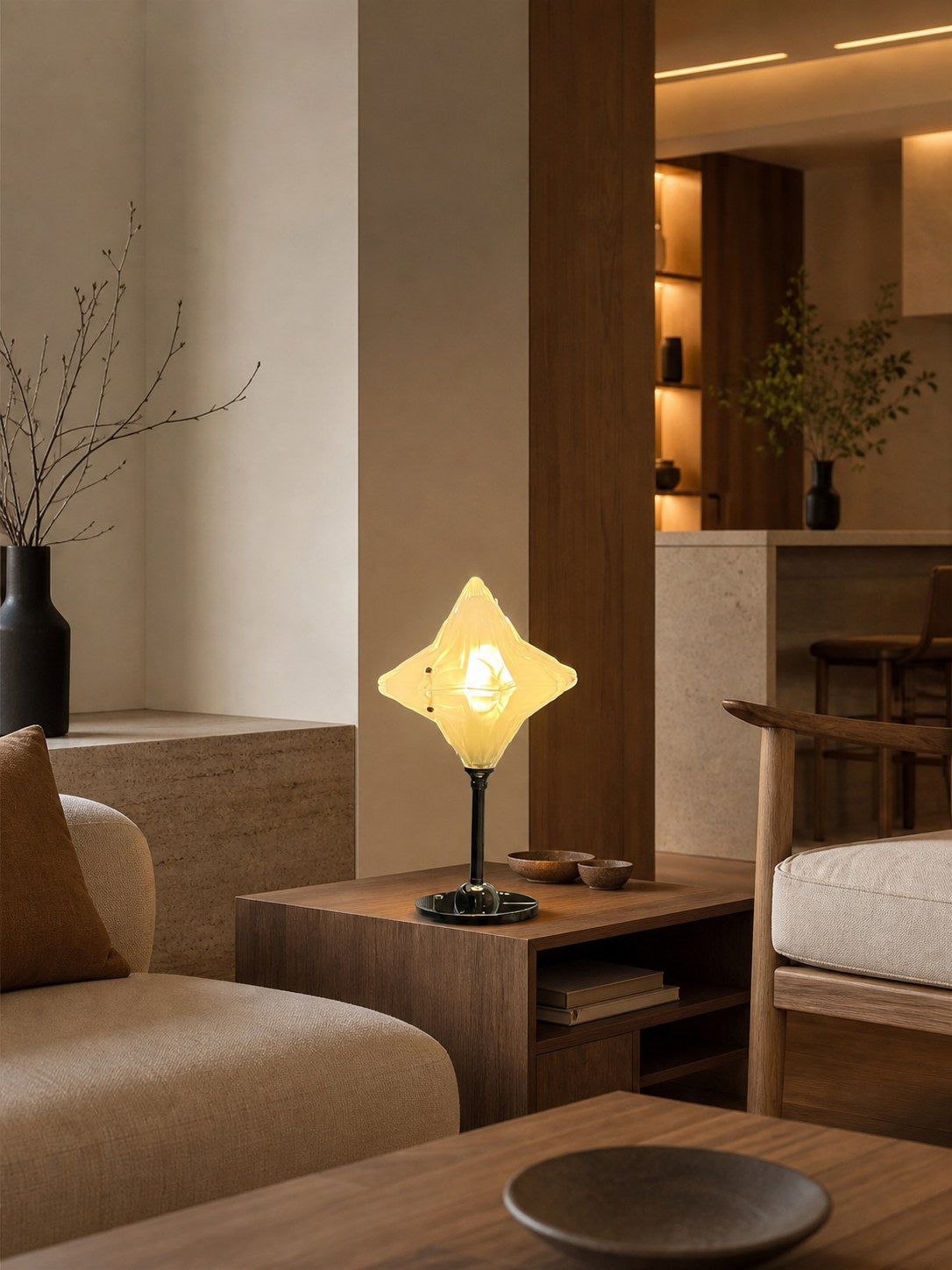 Art Deco Star Table Lamp - Frosted Glass Light for Modern Bedrooms - Astris Lyra