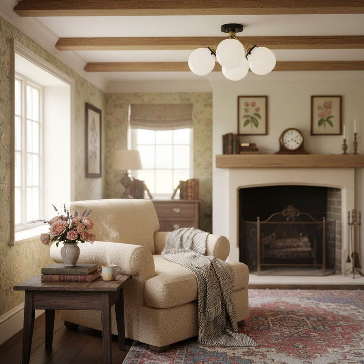 Glorica Glass Globe Light - Mid Century Semi Flush Ceiling Lamp