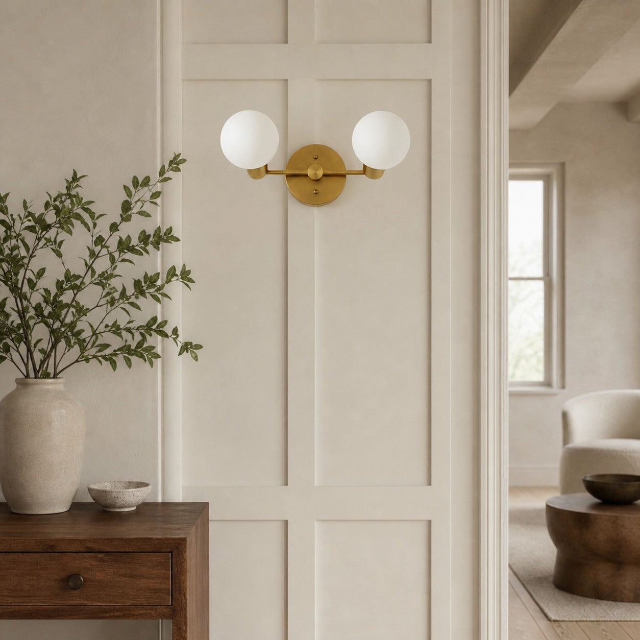 Glorica Glass Vanity Light - Modern Brass Wall Sconce for Bathroom Style