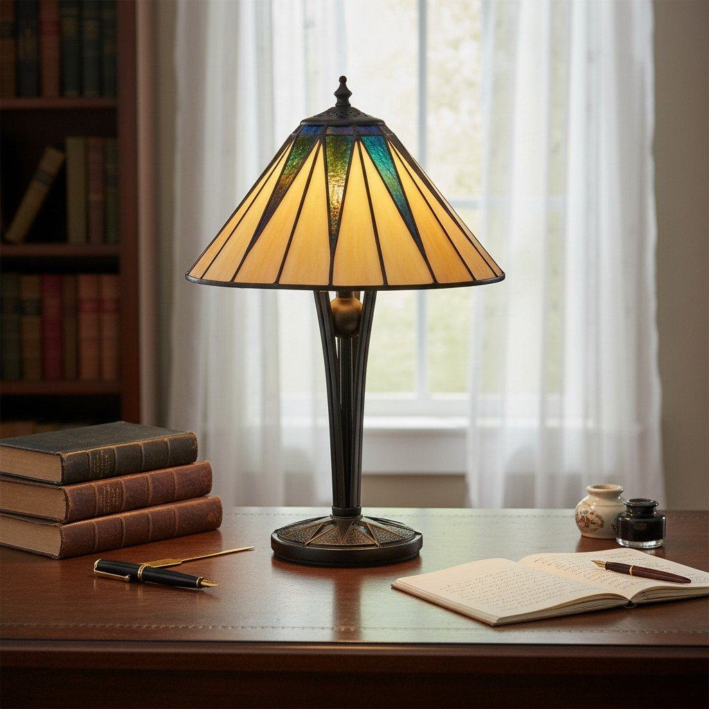 TF Dark Star Tiffany Style Geometric Shade Table Lamp for Bedroom and Accent Lighting
