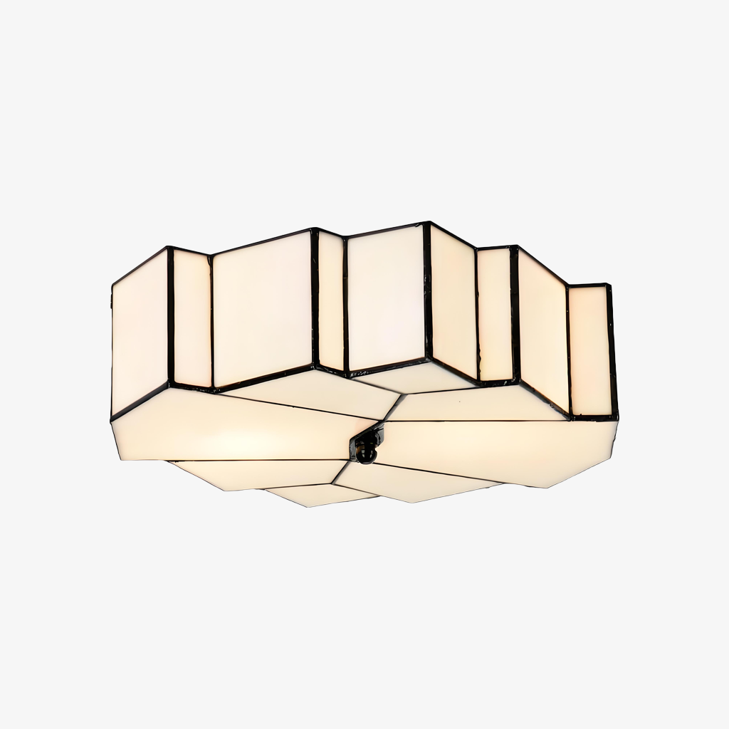 Kelsar Art Deco Tiffany Ceiling Light – Geometric Stained Glass Flush Mount Fixture for Living Room