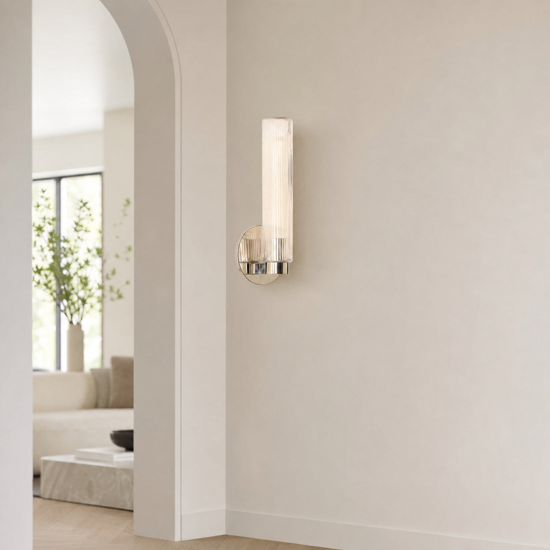 Rivora Fluted Glass Indoor Outdoor Sconce - Modern Wall Light for Home Decor