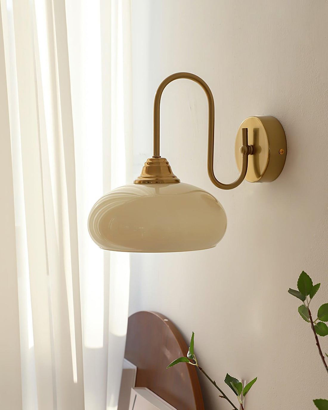 Bauhaus Wind Cream Glass Shade Metal Curved Pole Wall Sconce