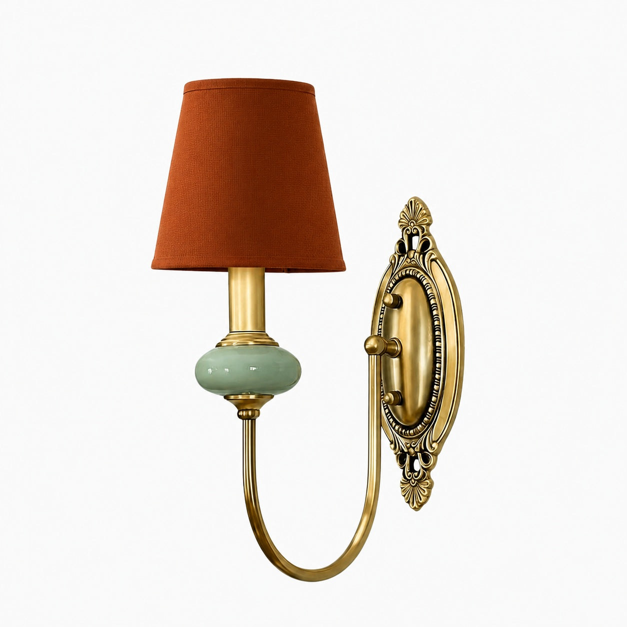 Rowanea Ceramic Wall Sconce with Fabric Shade and Metal Finish – Farmhouse Modern Hallway Light