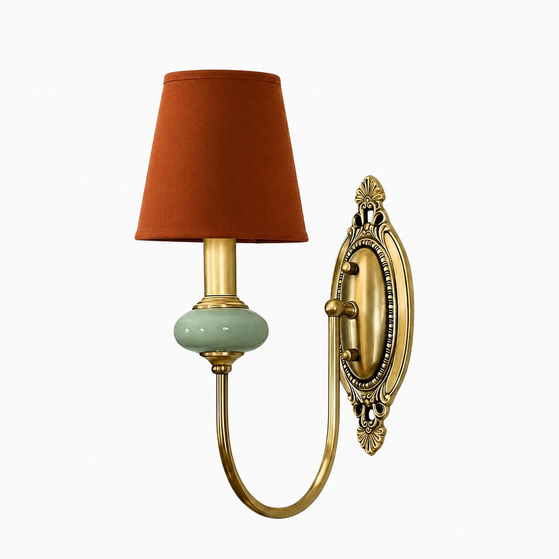Rowanea Ceramic Wall Sconce with Fabric Shade and Metal Finish – Farmhouse Modern Hallway Light