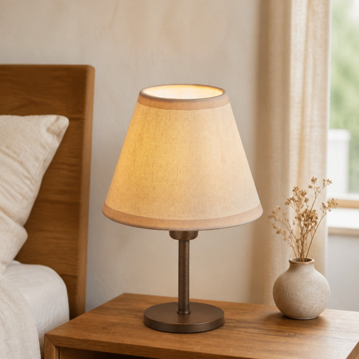 Bronzuno Textured Fabric Desk Lamp – Modern Metal Base Lighting for Offices or Lounges