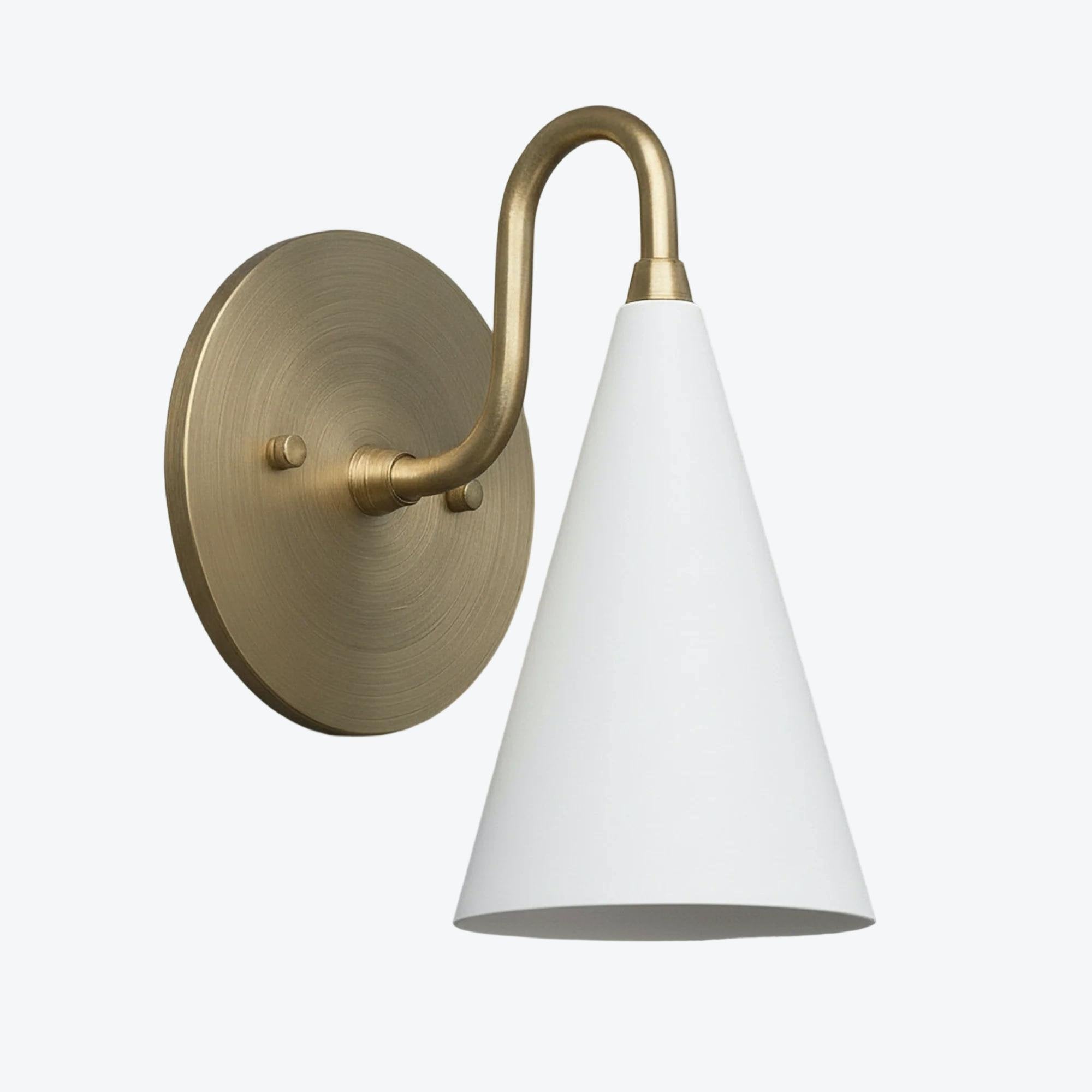 Curva Metal Cone Shade Sconce – Vintage Brass Wall Light for Entryway or Stairwell