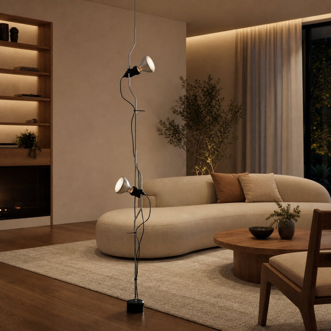 Fluxo Adjustable Multi Head Ceiling Lamp – Minimalist Linear Floor Lamp for Living Room or Dining Area N37