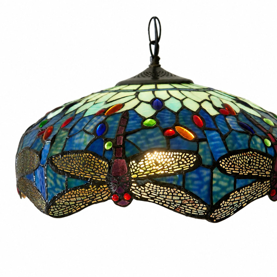 TF Dragonfly Tiffany Pendant Light – Art Nouveau Stained Glass Pendant for Living
