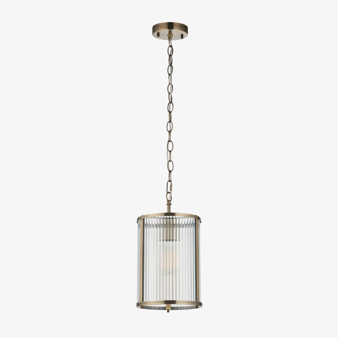 RibGlow Ribbed Glass Pendant Light - Antique Style Pendant Light for Dining Room