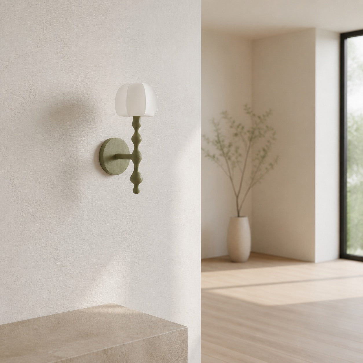Savara Modern Curved Base Wall Light – Soft Diffused Fabric Shade for Hallways and Living Rooms