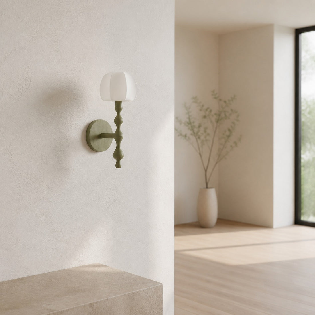 Savara Modern Curved Base Wall Light – Soft Diffused Fabric Shade for Hallways and Living Rooms