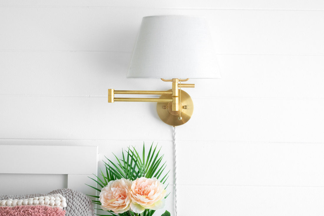 Ornato Luxe Brass Schoolhouse Sconce - Art Deco Wall Light with White Glass Shade