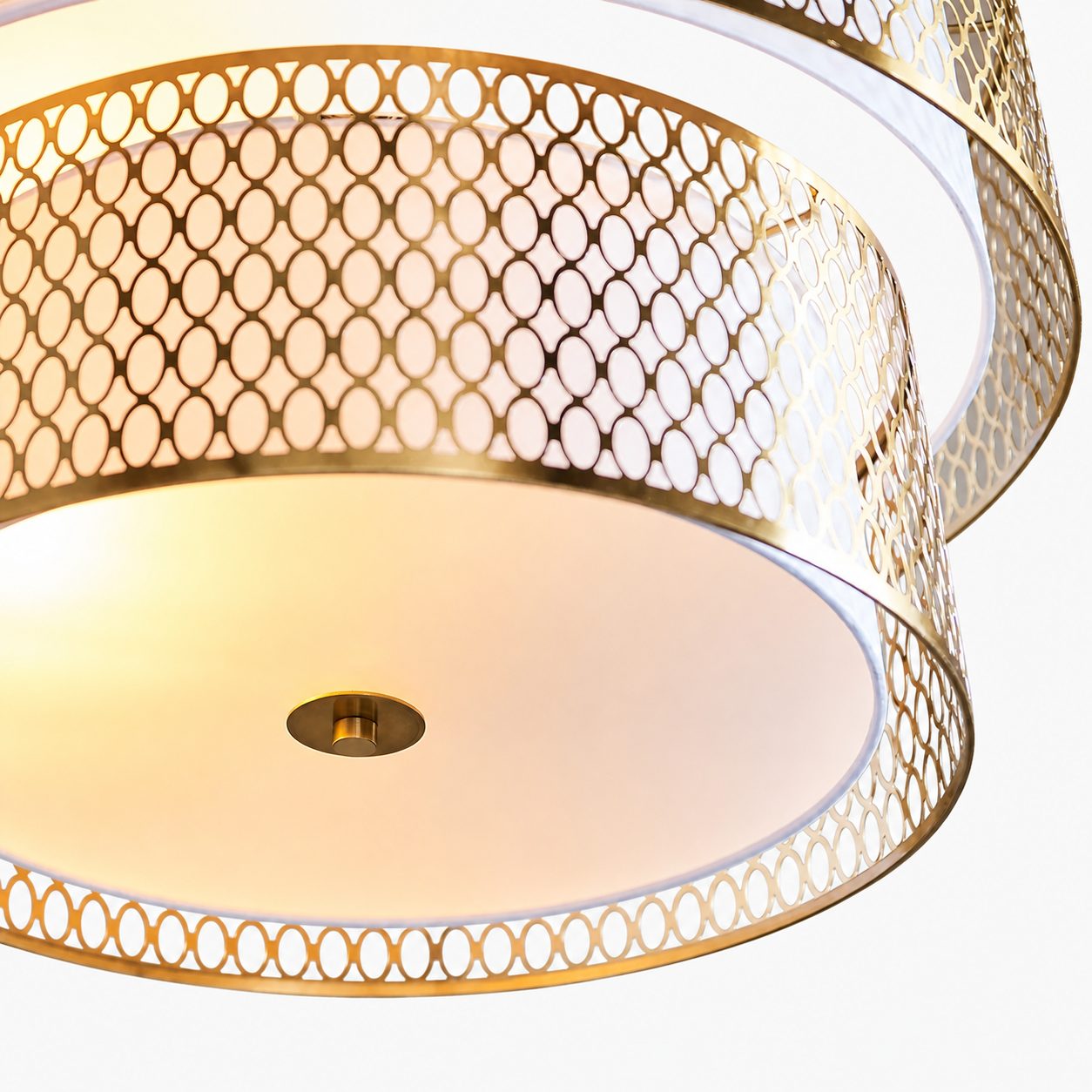 Liorin Geometric Pendant Lamp – Modern Fretwork Metal and Fabric Shade Pendant for Interiors