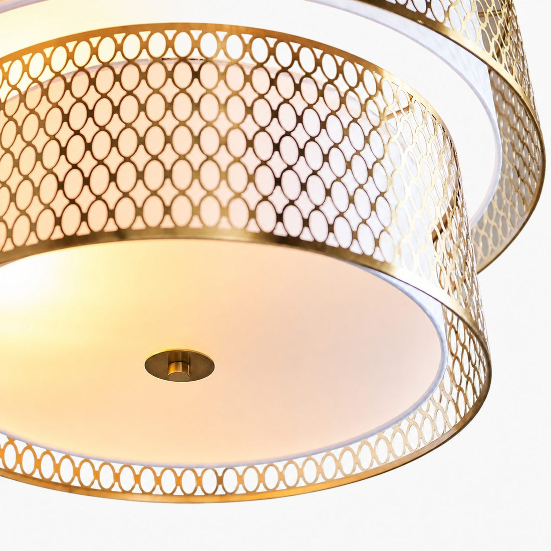 Liorin Geometric Pendant Lamp – Modern Fretwork Metal and Fabric Shade Pendant for Interiors