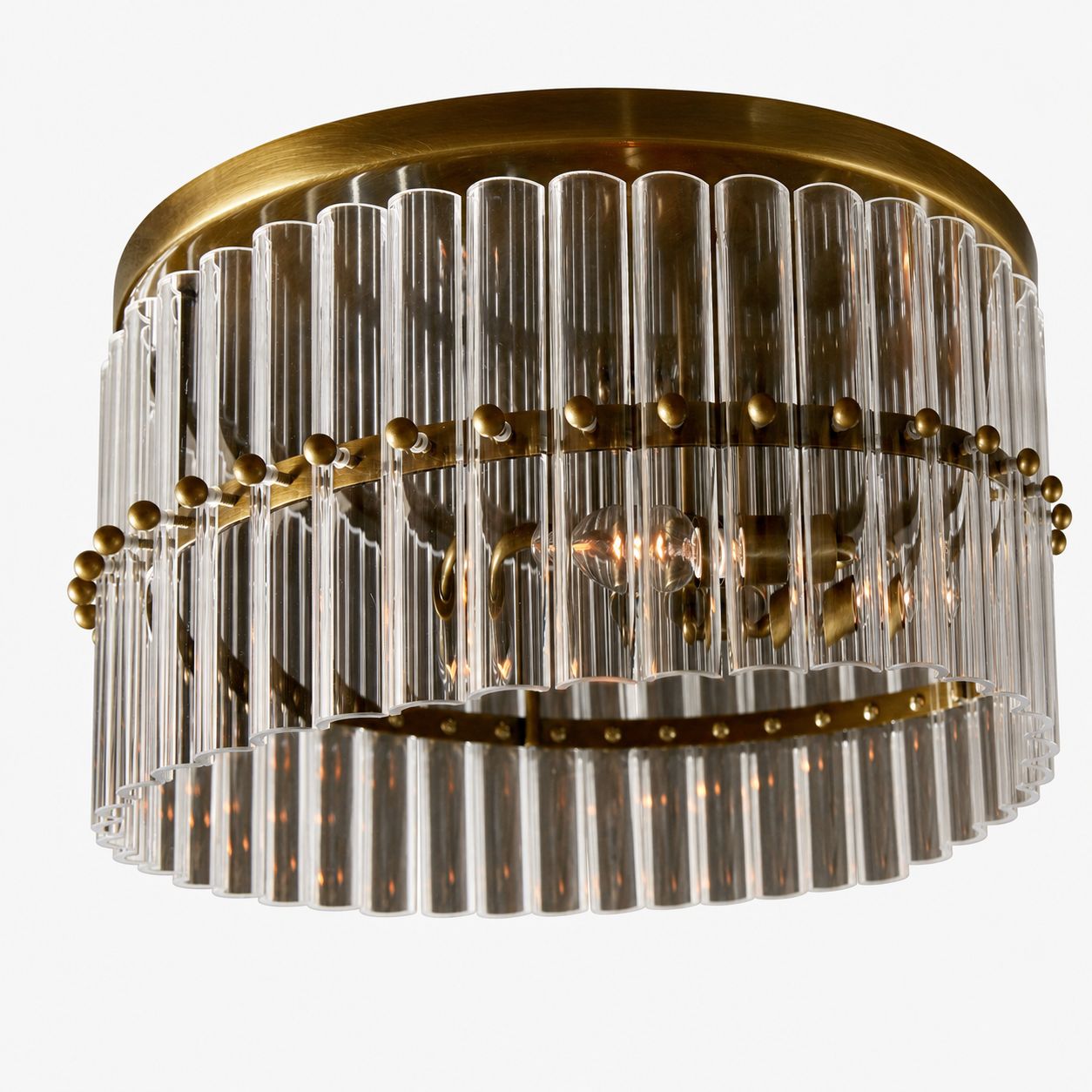 Lumora Crystal Flush Mount – Elegant Brass Ceiling Light