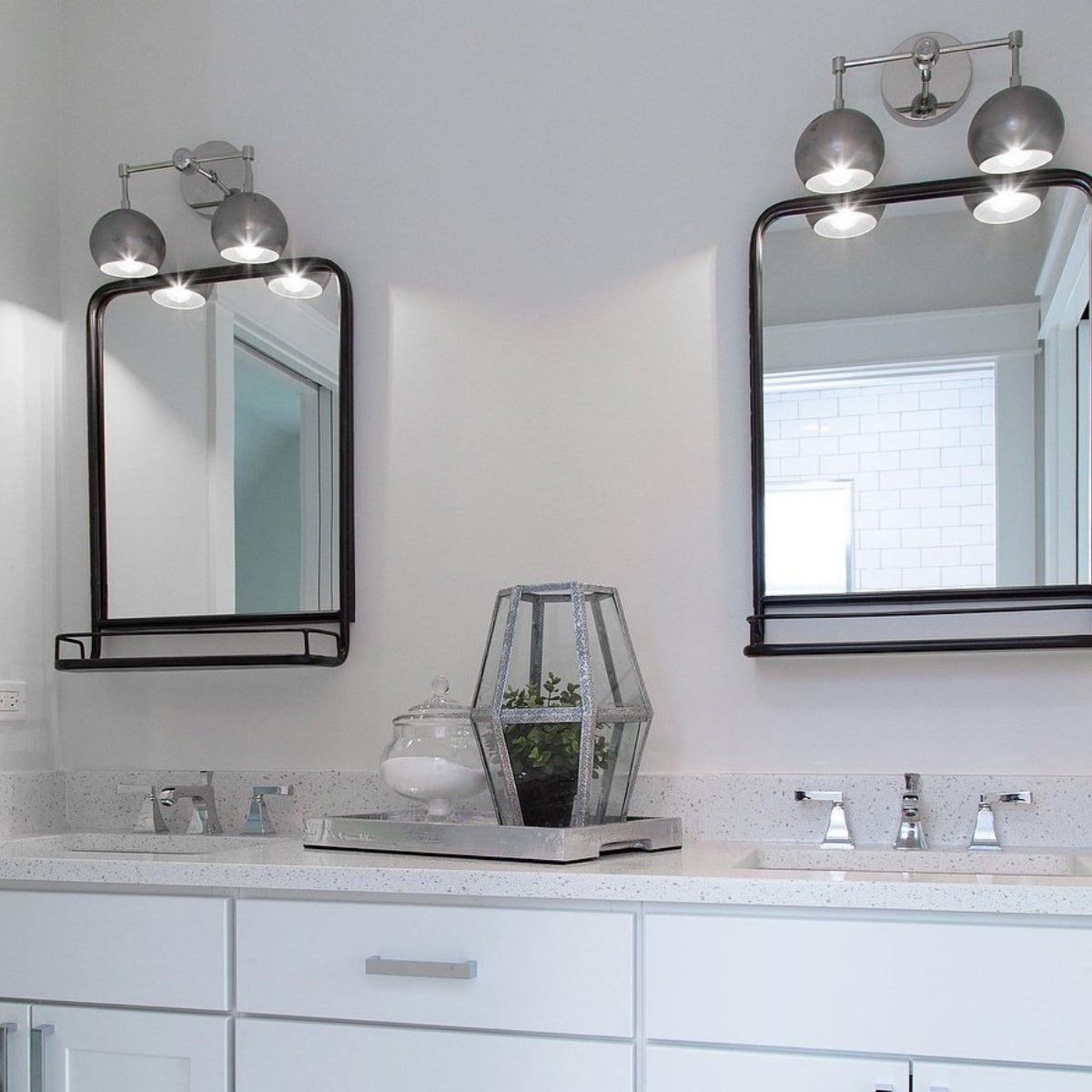 Steel Wall Sconce - Double Head Metal Silver Vanity Bathroom Wall Lamp