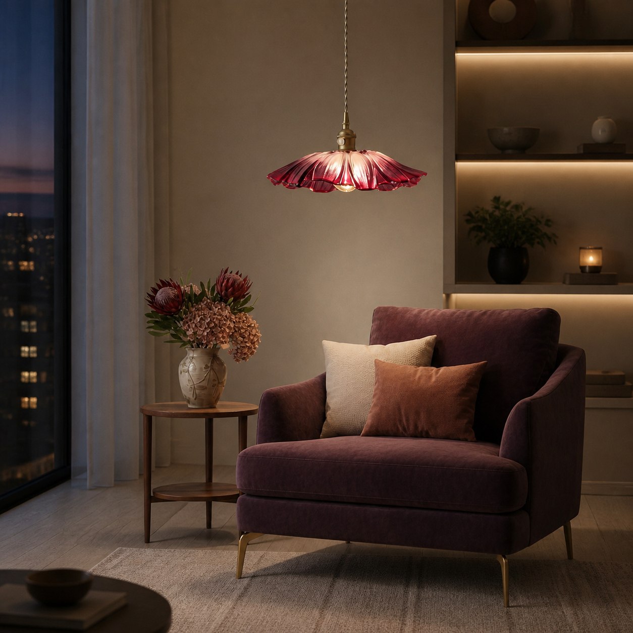 Blossix Elegant Art Pendant Lamp - Glass Flower Shade Design for Living or Dining Room N24