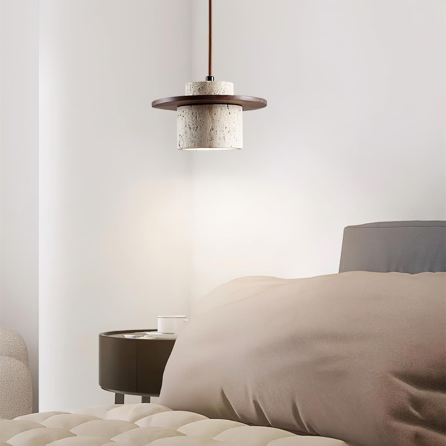 Elegant Textured Cylindra Stone Pendant Lamp